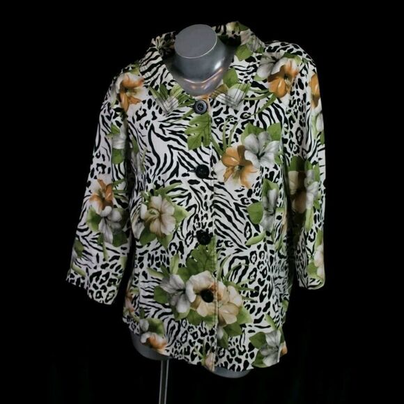 LANE BRYANT LEOPARD FLORAL PRINT JACKET PLUS SZ 26/28W MULTICOLORED - Picture 1 of 8